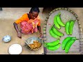 Grandmother Cooking GREEN BANANA Masala curry for her Lunch item | Green Banana Curry
