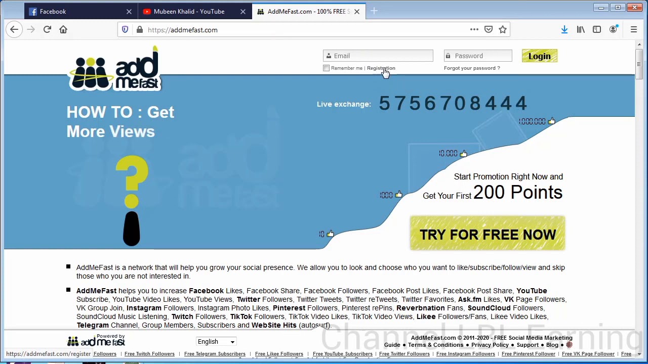 How to create a free Account on Add me fast. How to get more likes and Subscribers.Try for Free Now.