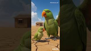 Parrot and it's baby struggling to build a house in desert #ai #parrot
