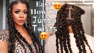 Easy Jumbo Twists As A Protective Style With Added Hair + Rubberband Method | Natural Hair Style