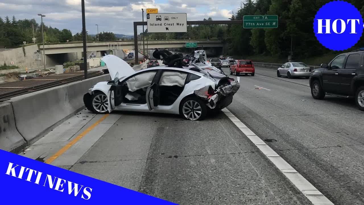 Tesla Model 3 saves family from serious injury after being rear-ended at high speed - YouTube