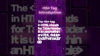 📌 HTML th Tag Explained! | Table Headers Made Easy 🧠📊