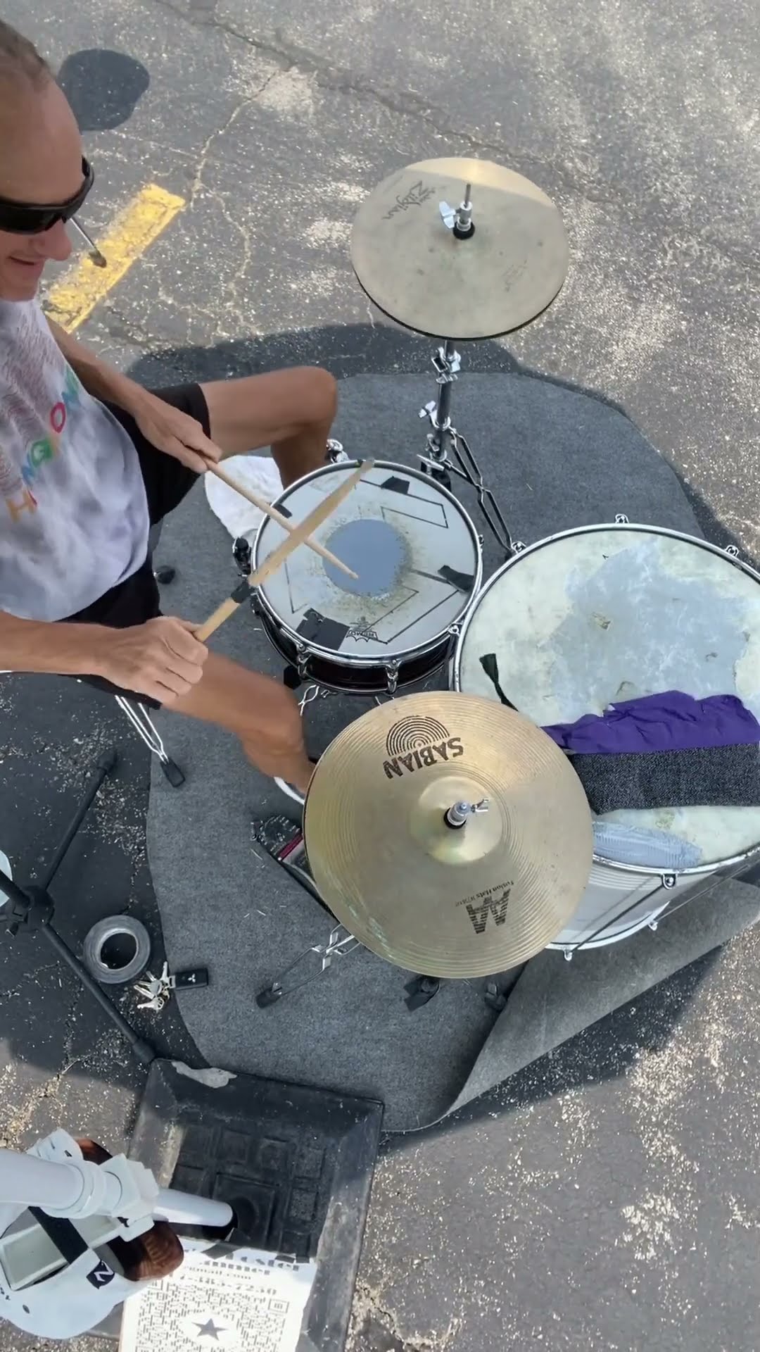 Motorheadhunters drummer busking in Texas. Barrett - Brian Foster playing drums, August 25, 2024