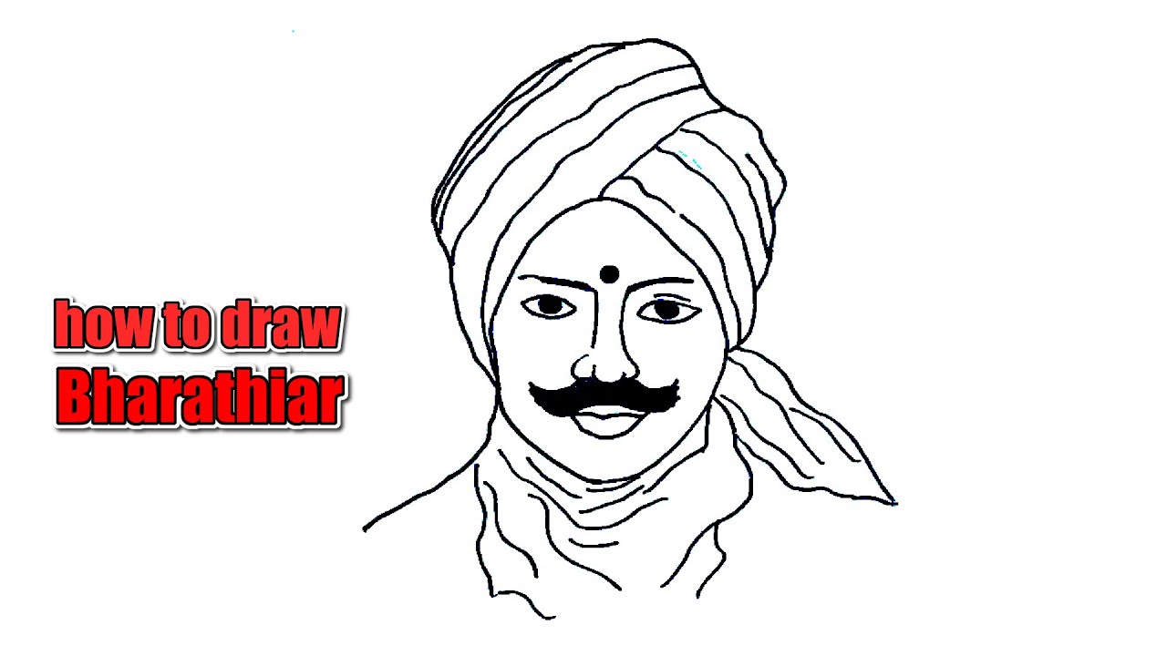 How To Draw Bharathiar Easily Step By Step Youtube