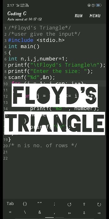 Floyd's Triangle using C language || 30 second - YouTube