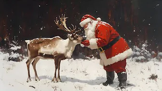 Heartwarming Christmas Screensaver: Santa and His Reindeer in the Snow Painting, Festive Tv Art