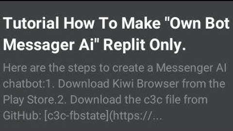 Tutorial How To Make "Own Bot Messager Ai" Replit Only Part 2.