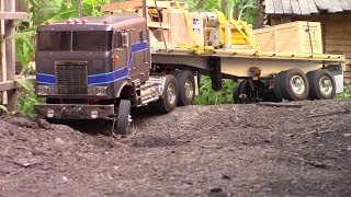 Custom Tamiya Globe Liner 6x6 Semi-Truck and Flatbed Trailer  -  Rough Dirt Roads