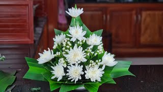 Cắm hoa bàn thờ - Cắm hoa đám tang - Cắm đĩa hoa cúc trắng ❤