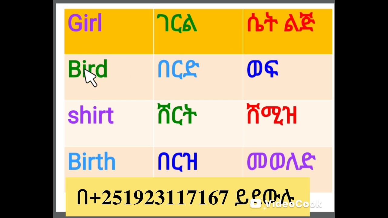 የእንግሊዝኛ ቃላትን በአማርኛ ትርጓሜ 