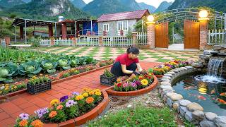 Brick Road Garden Construction | Building Semi-Circular Flower Beds on Both Sides