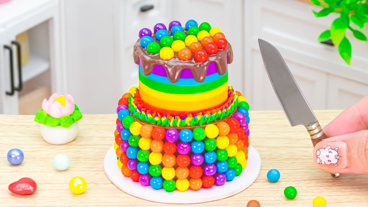 Delicious Mini Rainbow Candy Cake 🌈🍬 Rainbow Chocolate Drip Cake Decorating ASMR