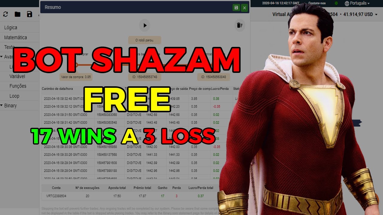 BOT SHAZAM- FREE BOT BINARY DIGITS 17 WINS VS 3 LOSS