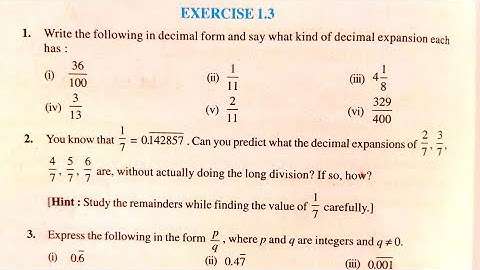 class 9 math exercise 1.3 Ncert solutions | Chapter 1 NUMBER SYSTEM | Decimal Expansion