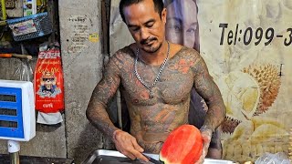 🇹🇭Amazing Tattoo Guy! Gangster Fruit Cutting Skills