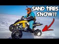 Quad With Sand Dune Tires Rips In Snow!!!! (Crash)