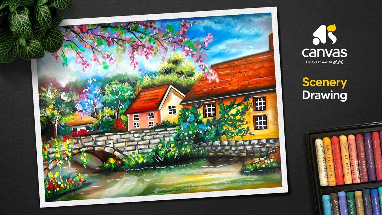 Easy oil pastel scenery drawing for beginners / how to draw a beautiful ...