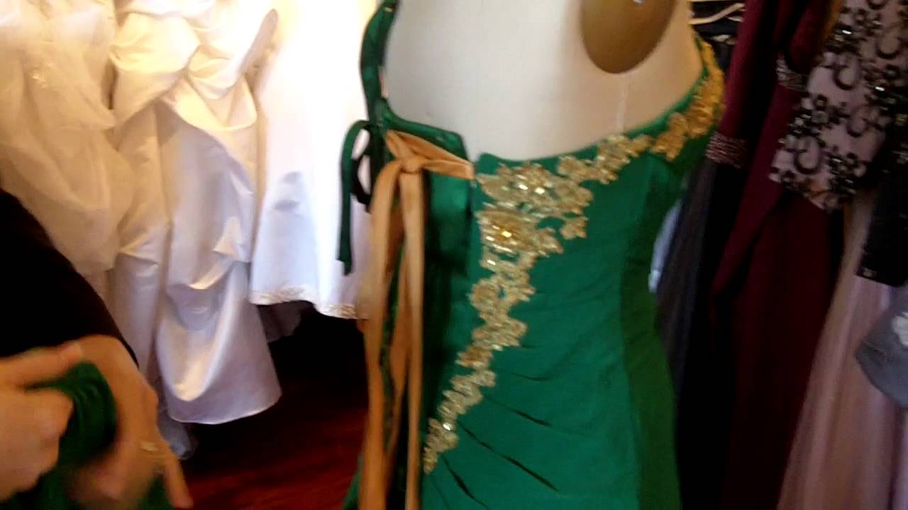 emerald green and gold wedding dress