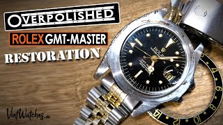 Overpolished Rolex GMTMaster Restoration  Jubilee Stretch Repair, Laser Welding, Lapping  ASMR