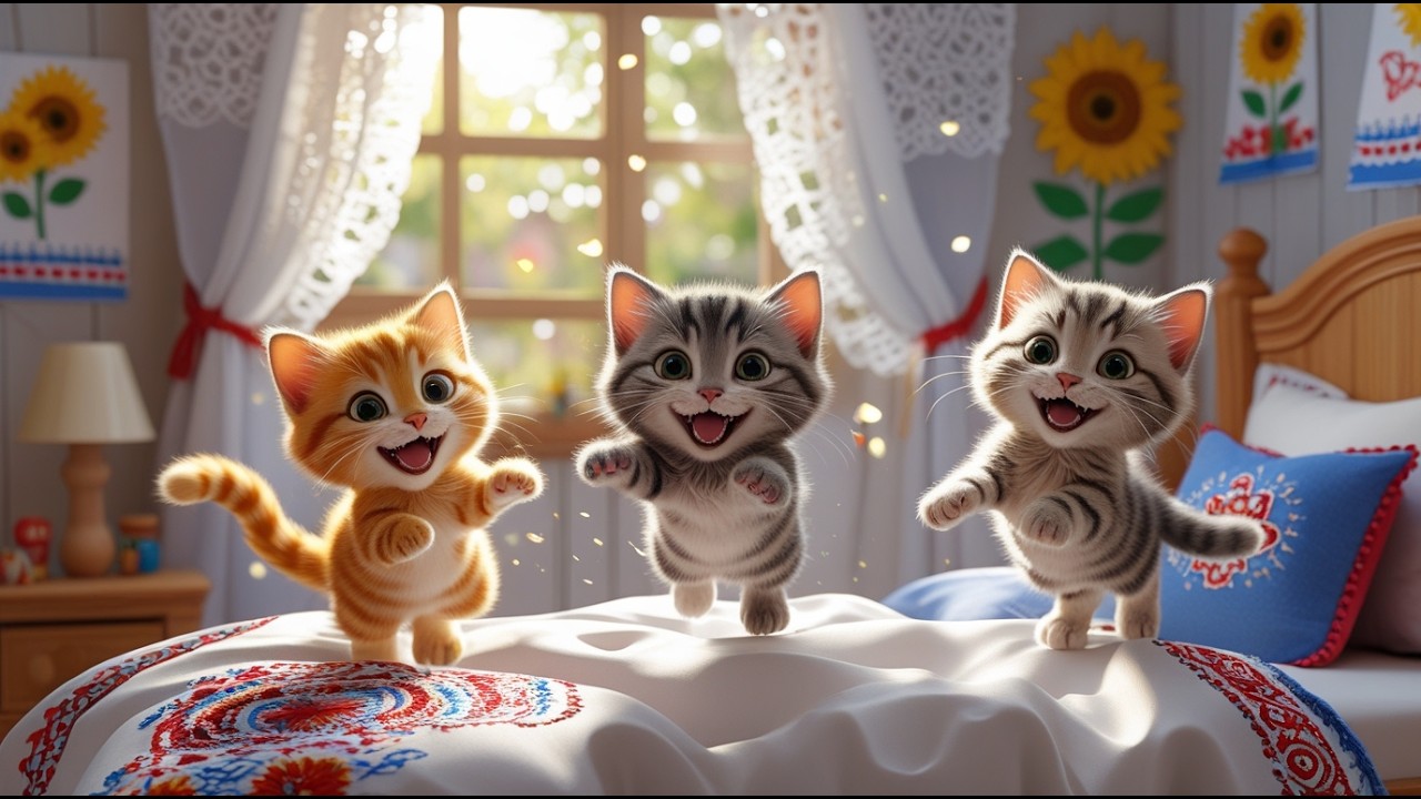 5 КОШЕНЯТ стрибають на ліжку 🐱 | Весела дитяча пісенька українською
