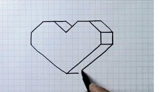 Kareli Deftere Çok Kolay 3 D Çizimler, Kalp Çizimi