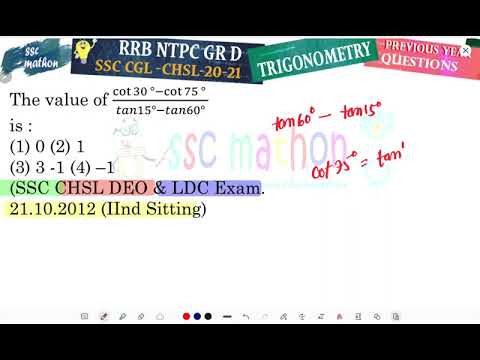 The value of (cot 30 °−cot 75 °)/(t𝑎𝑛15°−𝑡𝑎𝑛60°)is
