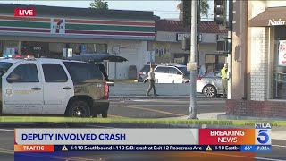 Police search for driver involved in crash with L.A. county sheriff's deputy