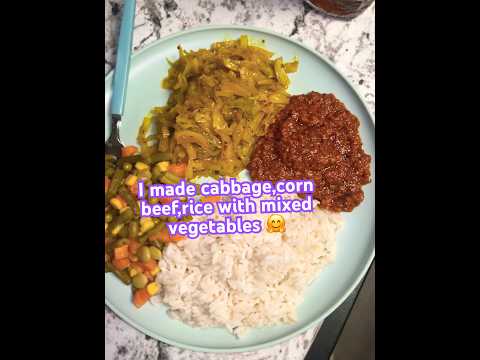 I made cabbage,corn beef,rice with mixed vegetables 🤗 #food #cooking #subscribe #share by chy yourstruly