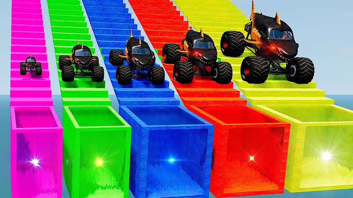 Big & Small Monster Truck VS Colorful Trap Portals in BeamNG.drive