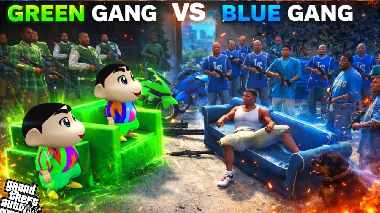 Franklin Blue Gang Vs Shinchan Green Gang Fight Challenge In GTA 5 ...