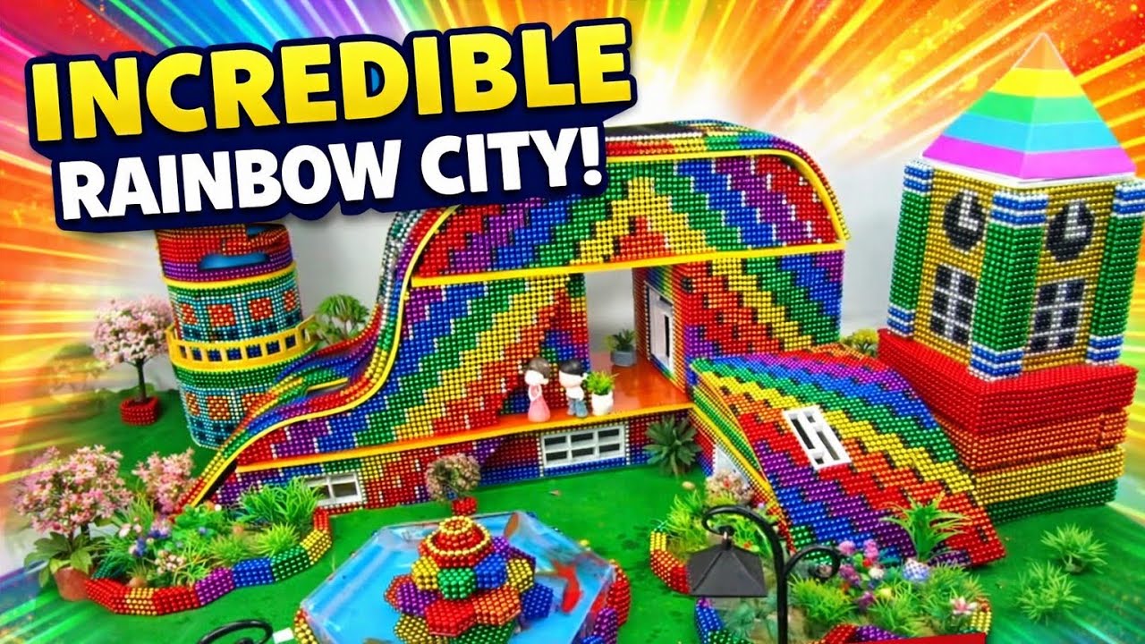 🌈 Rainbow Magnetic City | Magnet Balls Se Bana Amazing Mini City 😍