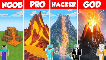 VOLCANO BASE HOUSE BUILD CHALLENGE - Minecraft Battle: NOOB vs PRO vs HACKER vs GOD / Animation