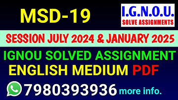 MSD 19 Solved Assignment 2024-25 English, MSD 19 Solved Assignment 24-25, MSD-19 Assignment