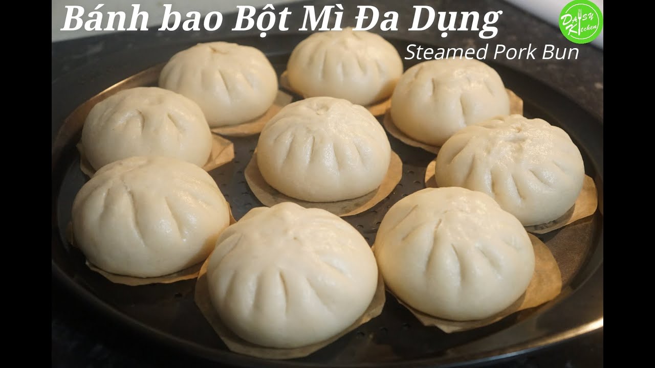 Cách làm Bánh Bao Nhân Thịt bằng bột mì đa dụng trắng xốp ngon dễ - Steamed Pork Bun/Bao Bun Recipe