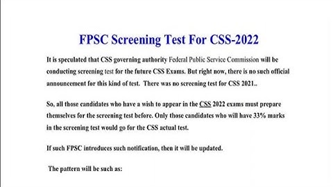 CSS 2022 screening test update | important update for css aspirants