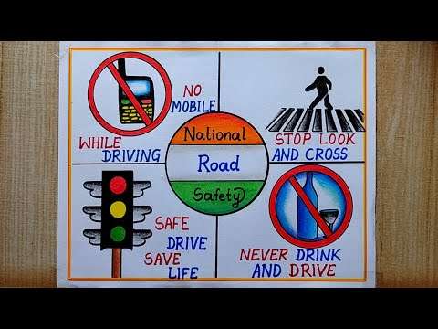 National Road Safety Day Poster Drawing,11th -17th Jan| Road Safety poster Drawing| Easy