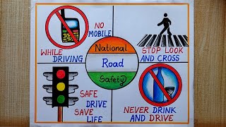 National Road Safety Day Poster Drawing,11th -17th Jan| Road Safety poster Drawing| Easy poster