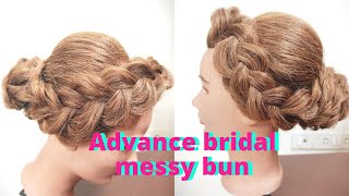 advance hairstyle | dutch braid bun hairstyle | advance bridal bun | bun hairstyle with donut | bun