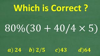 80%(30 + 40 / 4 x 5) =? Percent and PEMDAS - Practice BASIC Math!