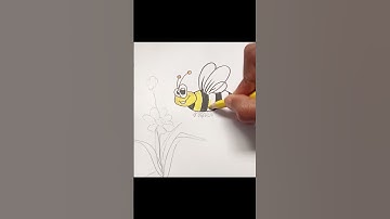beautiful bee with flower drawing #youtubeshorts  #bee #painting