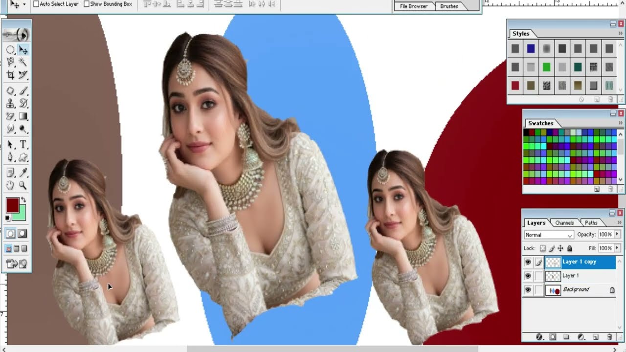 Place one large and two small images on top of the circle shape background.