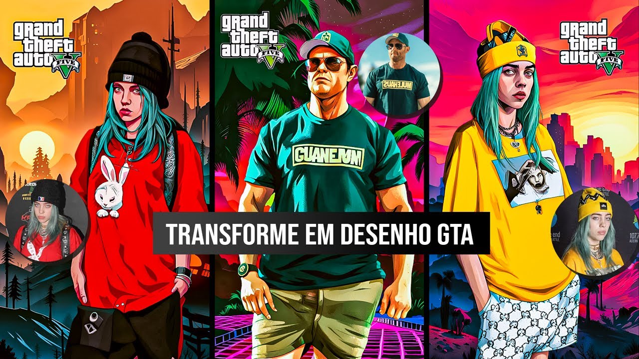 GTA 5 Efeito no PicsArt, Como transformar sua foto em desenho no celular  estilo jogo GTA V