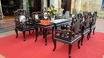 Bộ Bàn Ghế Móc Mỏ 8 Món Gỗ Trắc Ta Quý Hiếm | Đồ Gỗ Mai Toàn