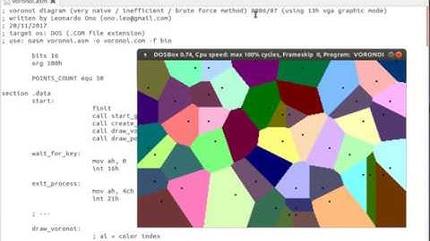 [Assembly 8086/87 / DOS] 2D from scratch - Voronoi diagram (very inefficient / brute force method)