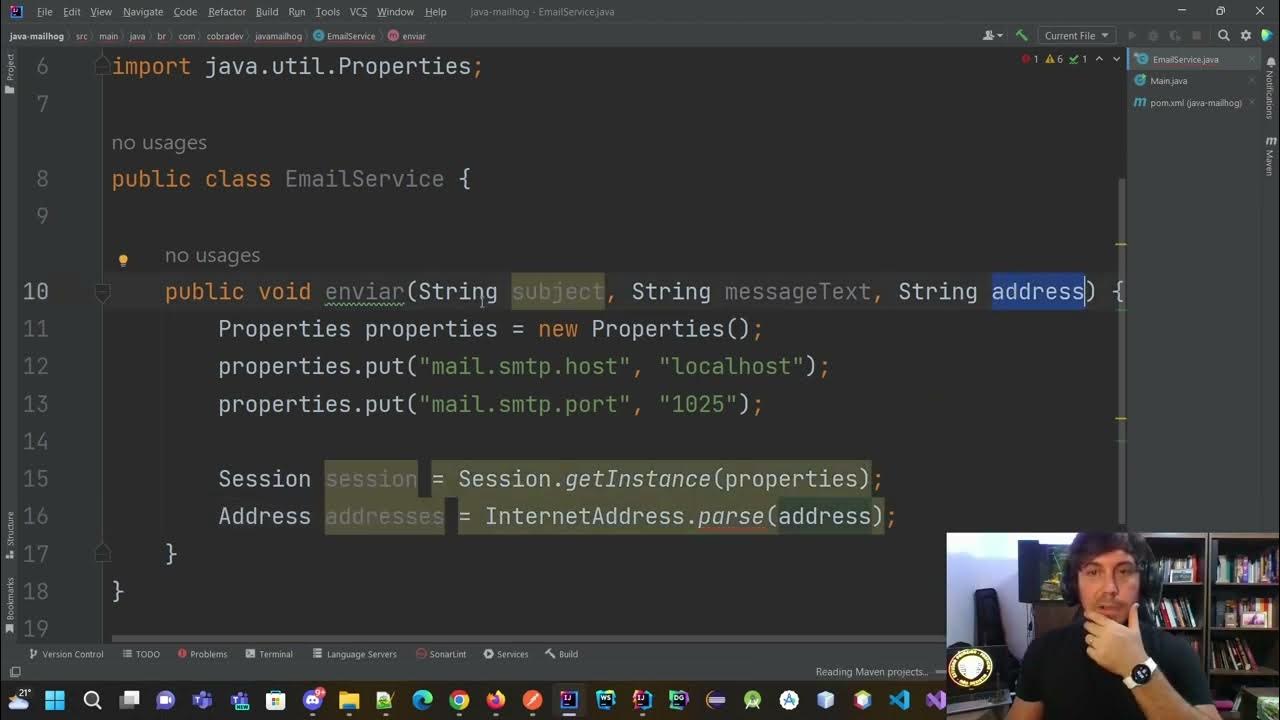 🟡 02 MailHog Gmail JavaMail Criando a classe EmailService para envio