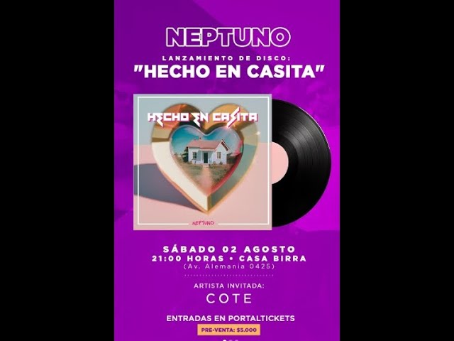 Temuco, 19 de julio de 2025 – En una noche íntima y cargada de emoción, la banda Neptuno ofreció una pre-escucha exclusiva de su nuevo disco Hecho en casita, el pasado 18 de julio, en su estudio personal ubicado en la ciudad de Temuco. Como medio de difusión local, fuimos parte de esta velada privada que funcionó como un adelanto privilegiado para prensa, amigxs cercanos y colaboradores de su círculo creativo.