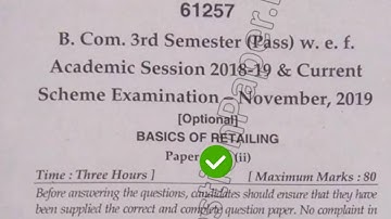 2019 Mdu BCom Pass 3rd Sem Basics of Retailing Question Paper