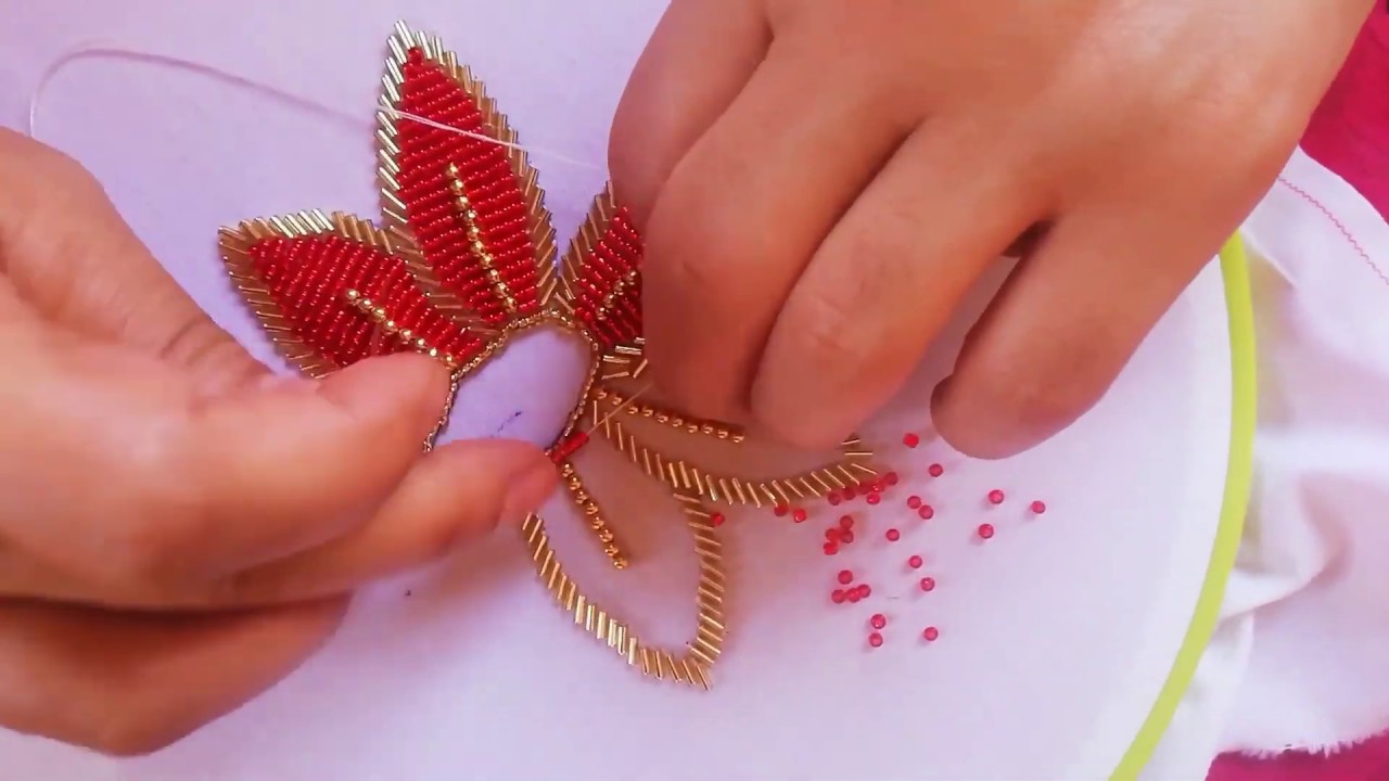 Hand embroidery design with pearl beads  youtube Hand embroidery design with pearl beads  youtube