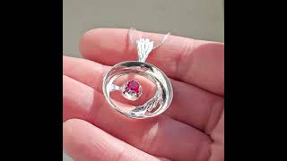 Finnish Modernist Silver &amp; Lab-Created Ruby Necklace Pendant by Martti Viikinniemi