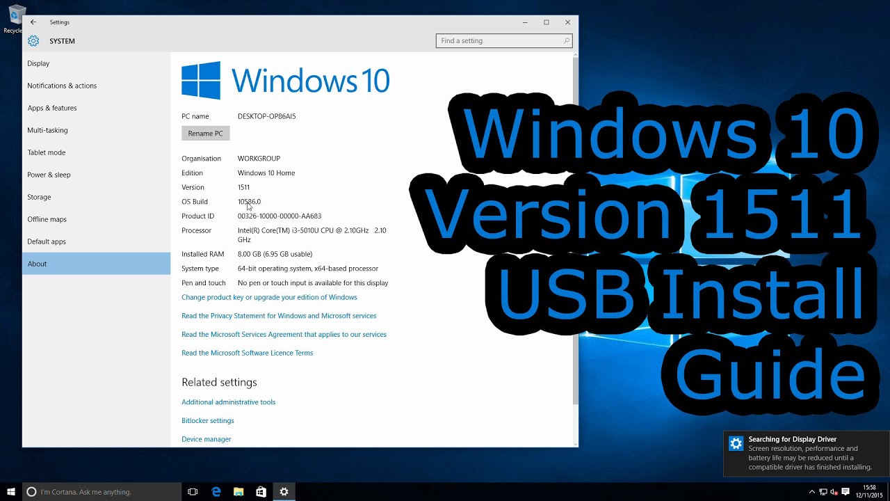 Windows 10 1511 Usb Stick Creation And Clean Install (Fall Update/Threshold  2/10586) - Youtube